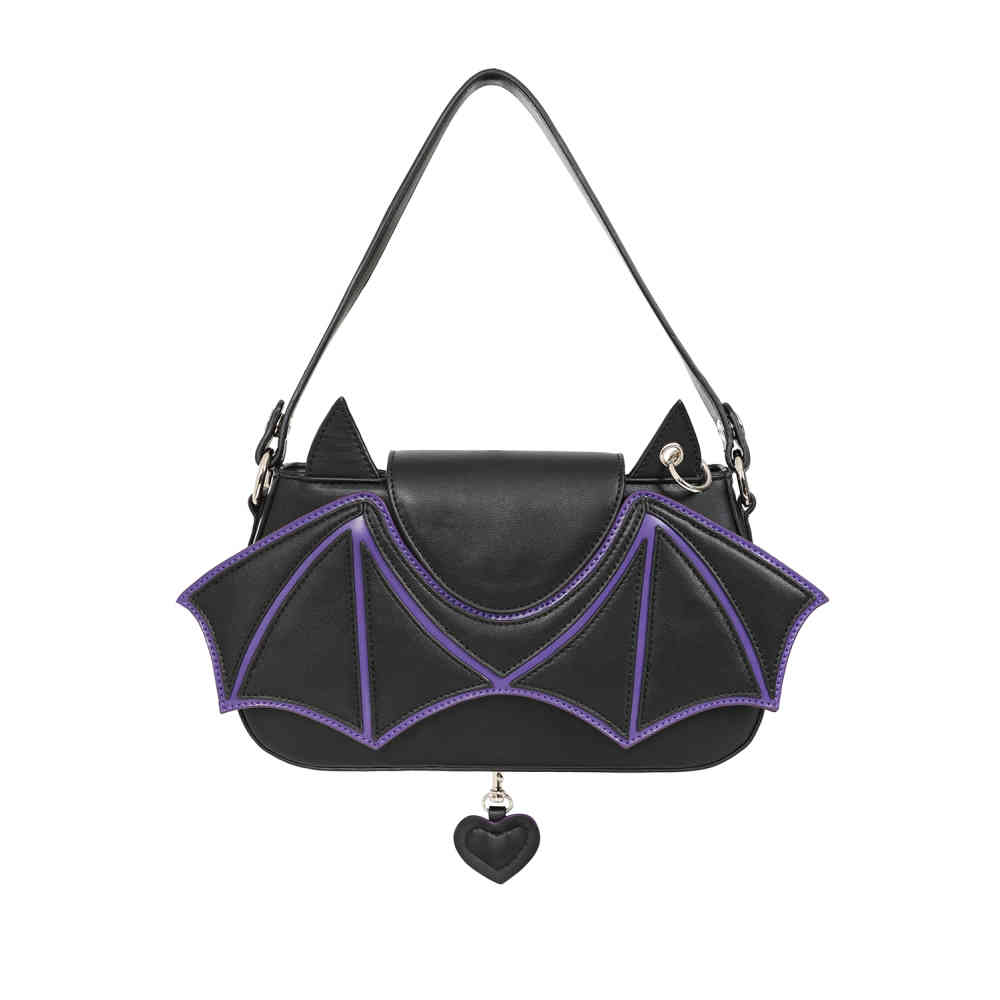 Banned - Batwing Charm Handtas - Zwart/Paars
